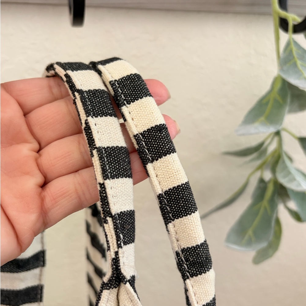 Rae Dunn Black White Striped Canvas Tote Bag Farmhouse Minimalist Shoulder Bag - Picture 6 of 13